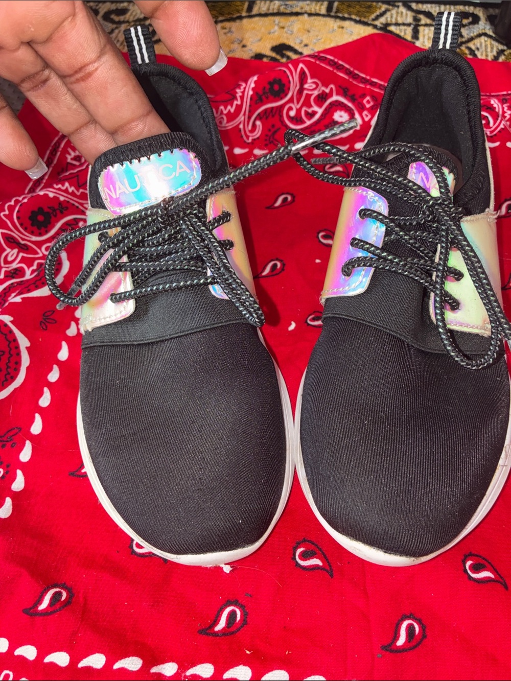 Nautica Black Slip-On Sneakers with Iridescent Accents